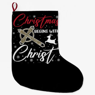 Weihnachten beginnt mit Christus Xmas Christlich Großer Weihnachtsstrumpf