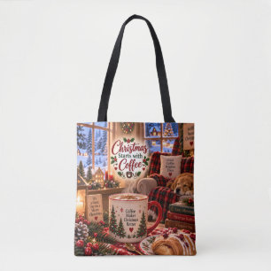 Weihnachten beginnt mit Coffee Tote Tasche