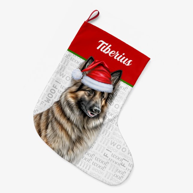 Weihnachten Belgische Tervuren mit Hundenname Großer Weihnachtsstrumpf (Vorderansicht (hängend))