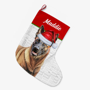 Weihnachten Belgischer Malinois mit Hundenname Großer Weihnachtsstrumpf