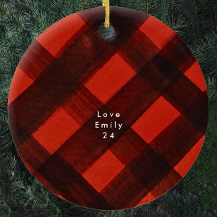 Weihnachten bemalt Red Black Tartan Urlaub Kariert Keramik Ornament