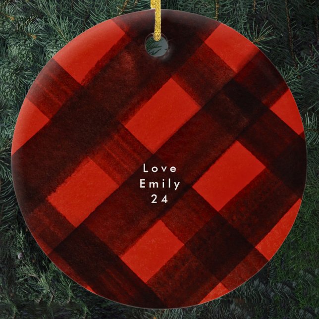Weihnachten bemalt Red Black Tartan Urlaub Kariert Keramik Ornament (Von Creator hochgeladen)