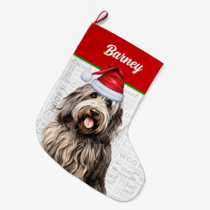 Weihnachten Bergamasco mit dem Namen des Hundes Großer Weihnachtsstrumpf