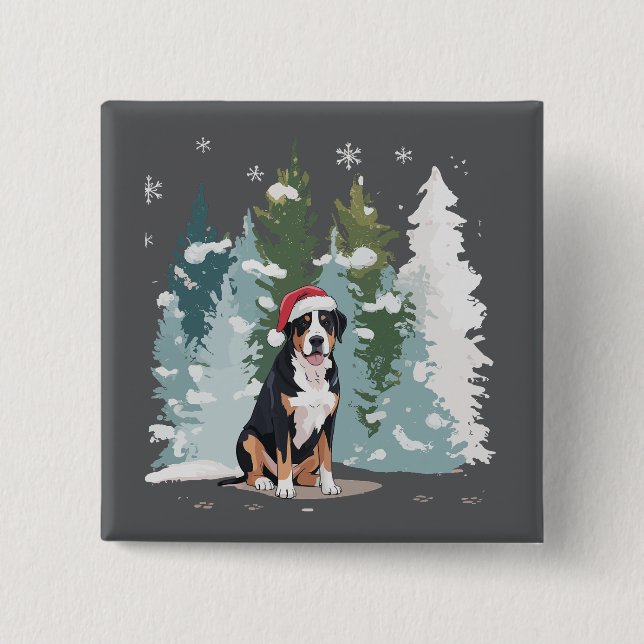 Weihnachten Berner Sennenhund Mutter Welpe Winter Button (Vorderseite)