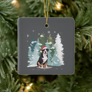 Weihnachten Berner Sennenhund Mutter Welpe Winter Keramikornament
