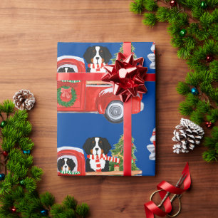 Weihnachten Berner Sennenhunde Roter LKW Blau Geschenkpapier
