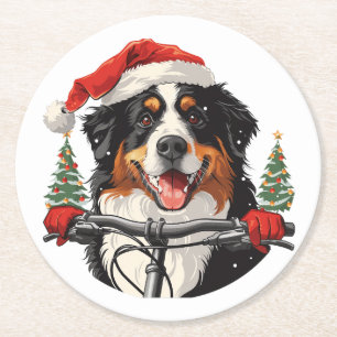 Weihnachten Bernese Mountain Dog Biking Runder Pappuntersetzer