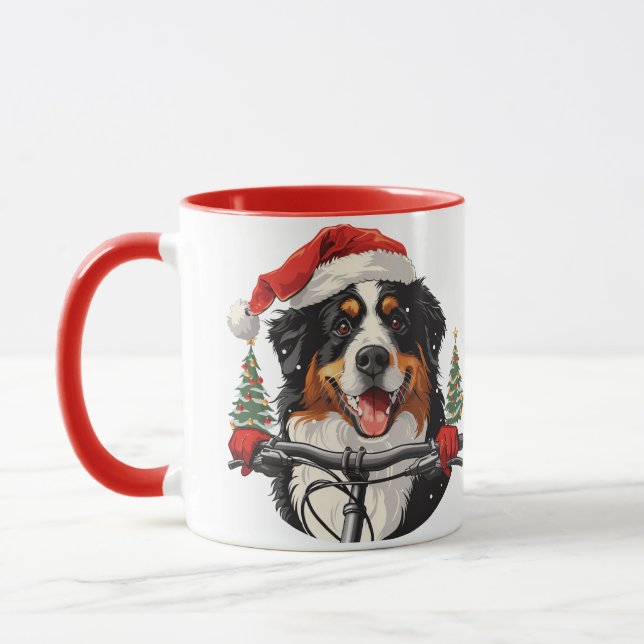 Weihnachten Bernese Mountain Dog Biking Tasse (Links)