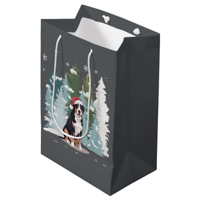 Weihnachten Bernese Mountain Dog Mama Welpe Winter Mittlere Geschenktüte (Vorderseite Schrägansicht)