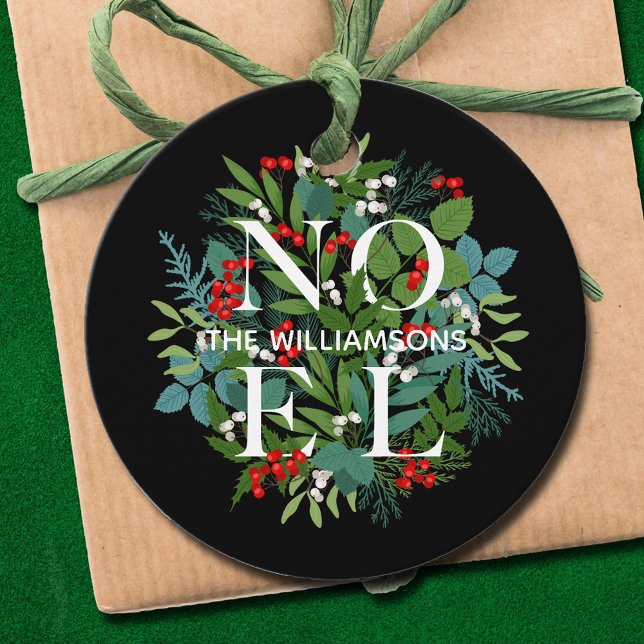 WEIHNACHTEN Berries Greenery Black Holiday Favor T Geschenkanhänger (NOEL in greenery and berries personalized holiday gift favor tags)