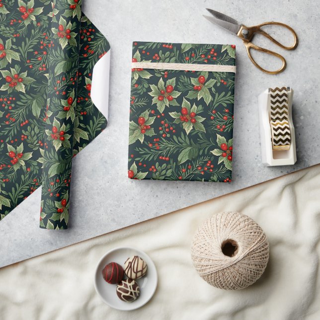 Weihnachten Berries Heilige florale Weihnachtsgesc Geschenkpapier (Kunsthandwerk)