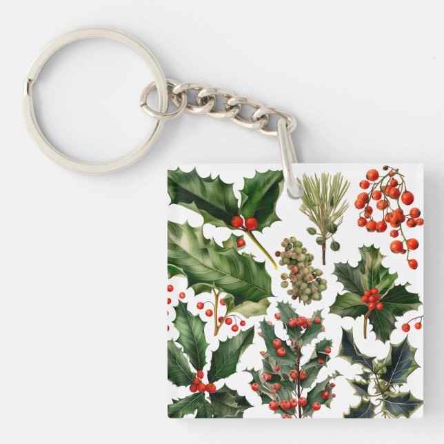 Weihnachten Berries Holly Verlasse. Weihnachtsberr Schlüsselanhänger (Vorderseite)