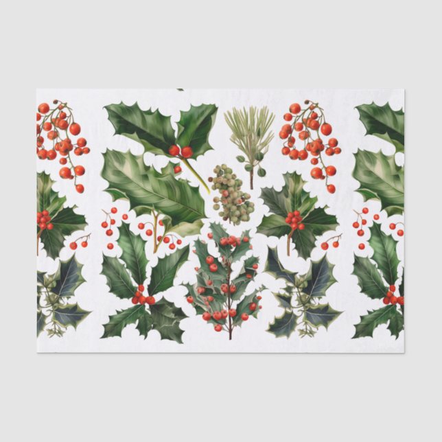 Weihnachten Berries Holly Verlasse. Weihnachtsberr Seidenpapier (Vorderseite)
