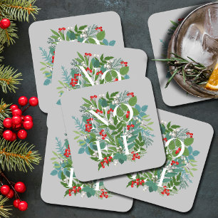 WEIHNACHTEN Berries und Grüne Weihnachten Rechteckiger Pappuntersetzer