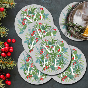 WEIHNACHTEN Berries und Grüne Weihnachten Runder Pappuntersetzer