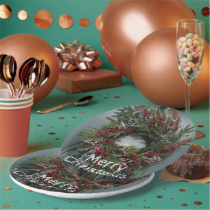 Weihnachten Berry Wreath an der Tür Pappteller