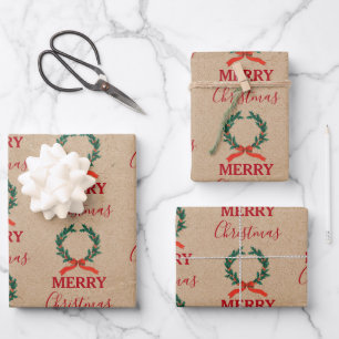 Weihnachten Berry Wreath Holiday Kraft Geschenkpapier Set
