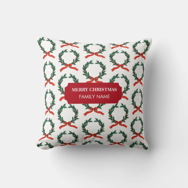 Weihnachten Berry Wreath Individuelle Name Kissen (Vorderseite)