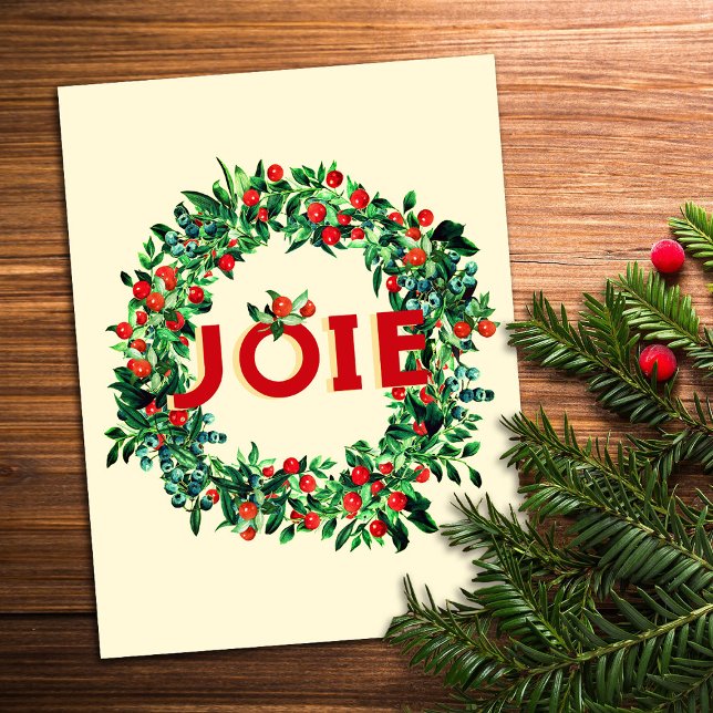 Weihnachten Berry Wreath Joy Postkarte (Von Creator hochgeladen)