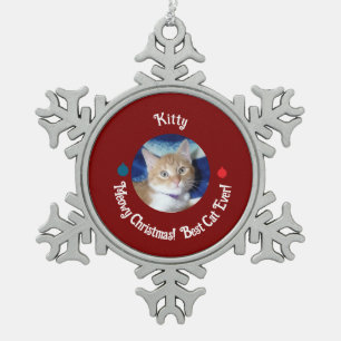Weihnachten, Beste Katze Aller Zeiten , Katzenfoto Schneeflocken Zinn-Ornament
