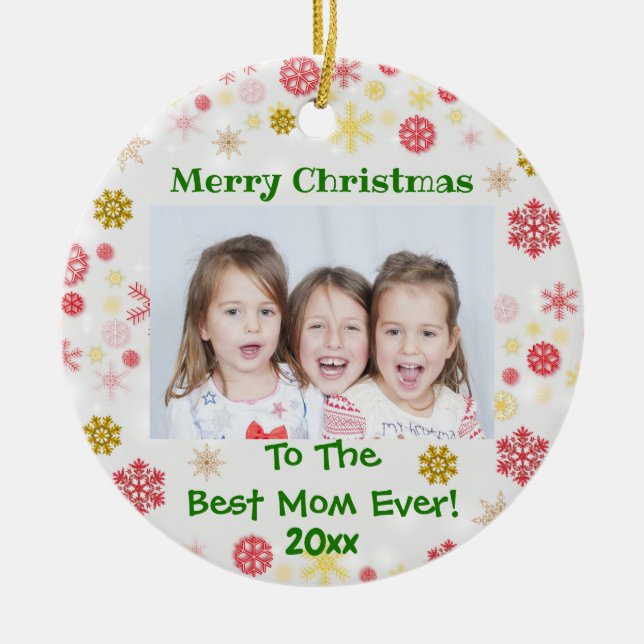 Weihnachten Beste Mama je Kinder Foto Jahr Keramik Ornament (Vorne)