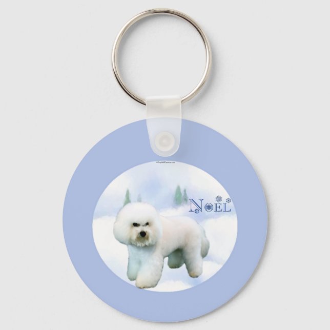 Weihnachten Bichon Frise Schlüsselanhänger (Vorderseite)