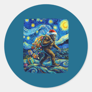 Weihnachten Bigfoot Santa Hut Van Gogh Sternennach Runder Aufkleber