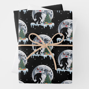 Weihnachten Bigfoot Weihnachtsmann Baum Schlitten Geschenkpapier Set