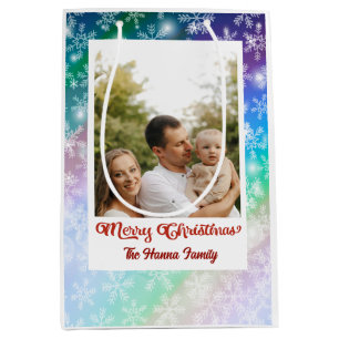 Weihnachten - Bild und Name hinzufügen, Schneefloc Mittlere Geschenktüte