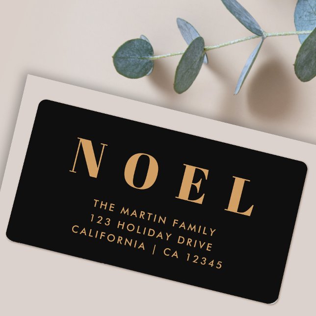 Weihnachten Black und Gold | Weihnachts-Rücksendea Adressaufkleber (Luxe gold and black Noel return address labels by Guava for your modern holiday mail)
