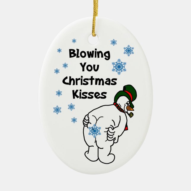 Weihnachten blasen Kisses Snowman Keramik Ornament (Vorne)