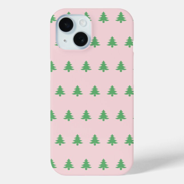Weihnachten Blassrosa und Grüne Baummuster Case-Mate iPhone Hülle (Rückseite)