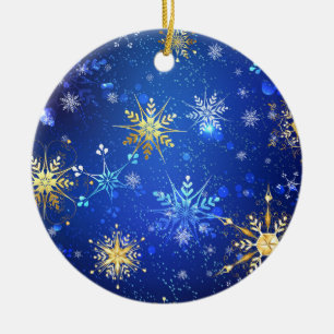Weihnachten Blau Hintergrund mit goldenen Schneefl Keramik Ornament