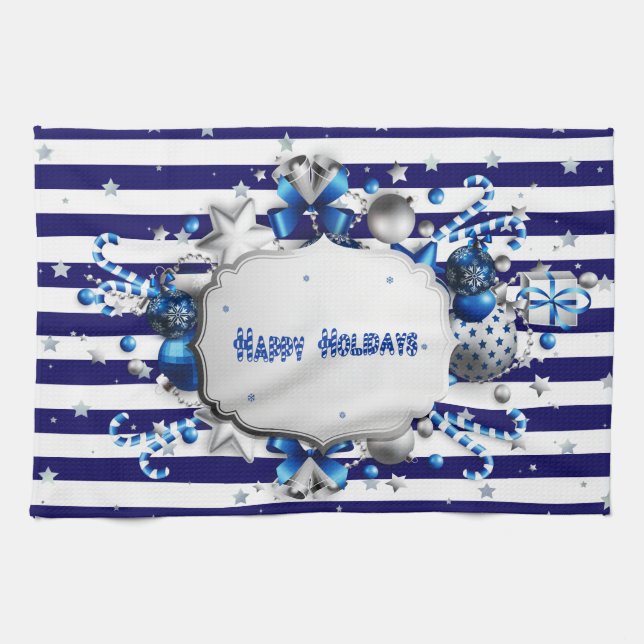 Weihnachten Blau Streifen Küchentuch (Horizontal)