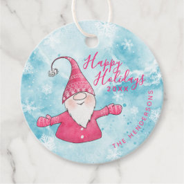 Weihnachten Blau und Rosa Gnome Happy Holidays Geschenkanhänger