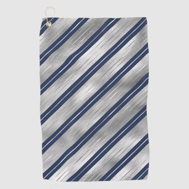 Weihnachten - Blau und Silberstreifen Golfhandtuch (Vorderseite)