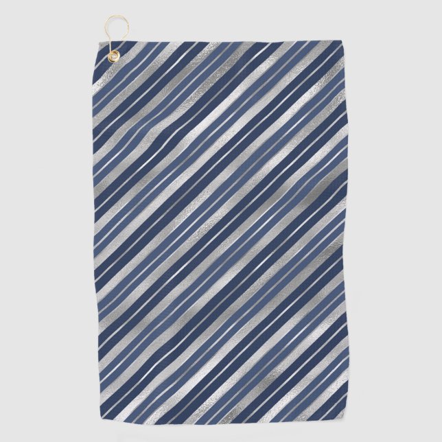 Weihnachten - Blau und Silberstreifen Golfhandtuch (Vorderseite)