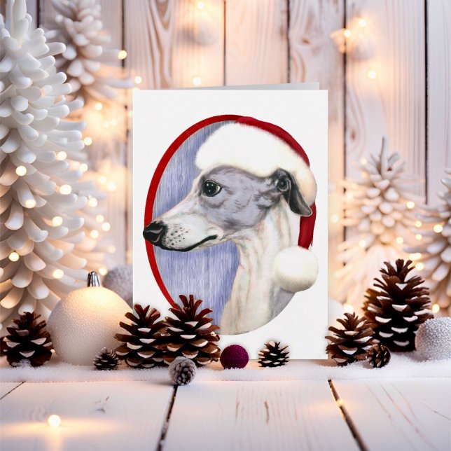 Weihnachten Blau & Weiß Weihnachten (Blue and White Whippet Santa Hat Christmas)