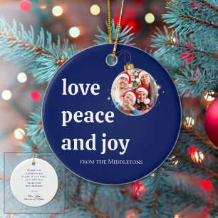 Weihnachten Blaue Familienfoto Liebe Frieden Freud Keramik Ornament