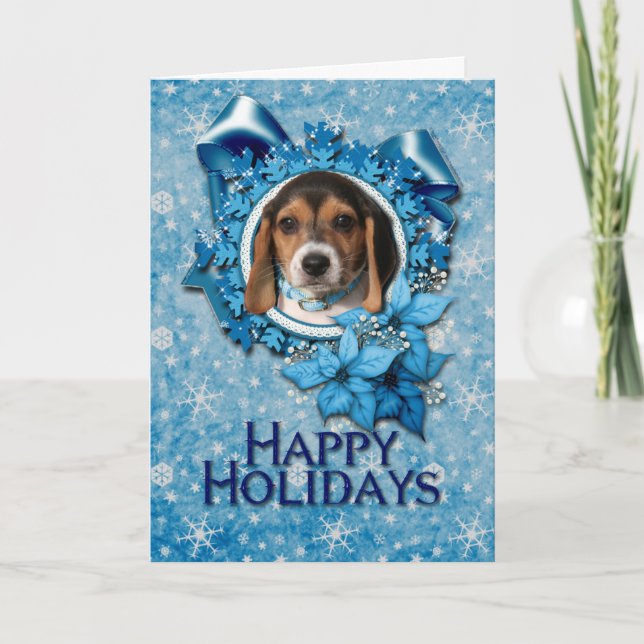 Weihnachten - blaue Schneeflocke - Beagle-Welpe (Vorderseite)