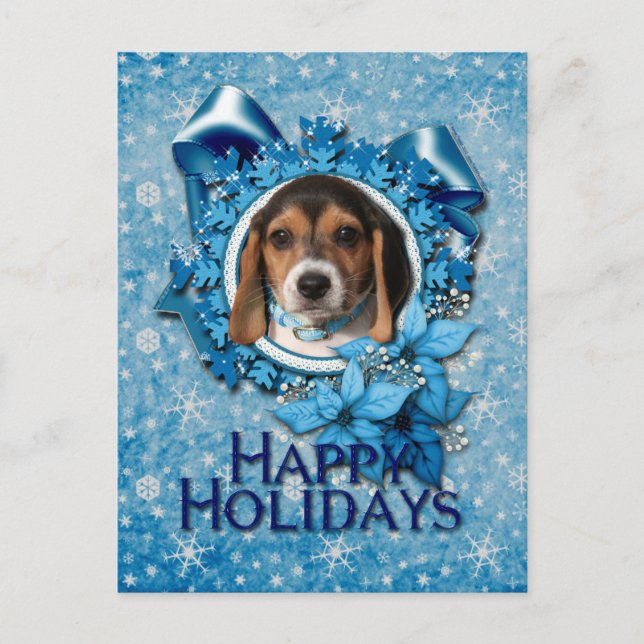 Weihnachten - blaue Schneeflocke - Beagle-Welpe (Vorderseite)
