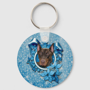 Weihnachten - blaue Schneeflocke - Dobermann - Schlüsselanhänger