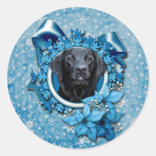 Weihnachten - blaue Schneeflocke - Labrador - Runder Aufkleber