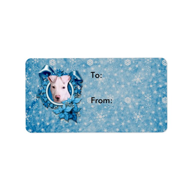 Weihnachten - Blaue Schneeflocke - Pitbull - Petey Adressaufkleber (Vorne)