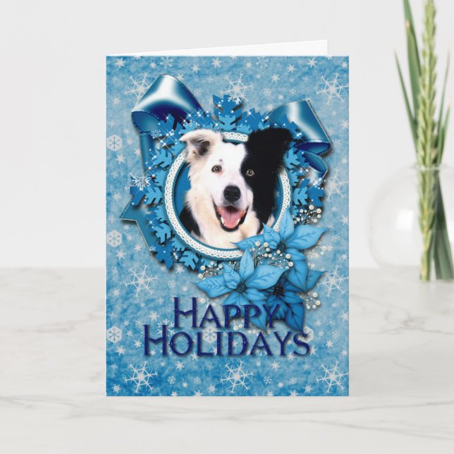 Weihnachten - Blaue Schneeflocken - Border Collie (Vorderseite)