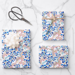 Weihnachten Blauer Urlaub Blumenmuster Geschenkpapier Set