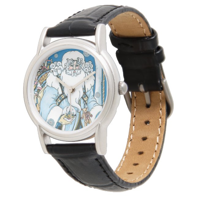 Weihnachten, Blauer Weihnachtsmann mit Snowglobe Armbanduhr (Schrägansicht)