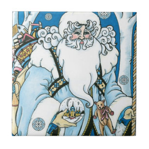 Weihnachten, Blauer Weihnachtsmann mit Snowglobe Fliese