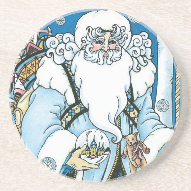 Weihnachten, Blauer Weihnachtsmann mit Snowglobe Getränkeuntersetzer (Vorne)