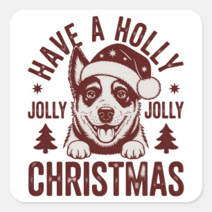 Weihnachten Blue Heeler Holly Jolly Hundemutter Vi Quadratischer Aufkleber